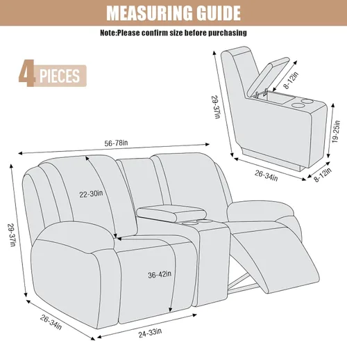 Miniatura 2 de VANSOFY Funda de sofá reclinable con consola central, funda elástica para sofá reclinable de 2 asientos, funda de sofá reclinable de jacquard