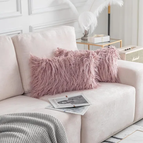 Miniatura 25 de Home Brilliant Juego de 2 fundas de almohada de 18 x 18 pulgadas, color rosa polvoriento, fundas de almohada peludas y esponjosas de 18 x 18 Rosa