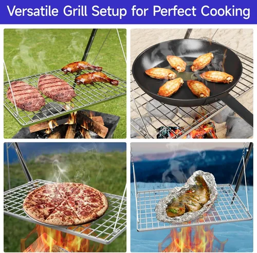 Miniatura 5 de Bruntmor - Soporte de cocina para fogata, parrilla para utensilios de cocina, horno holandés Bruntmor patas plegables ajustables con ganchos