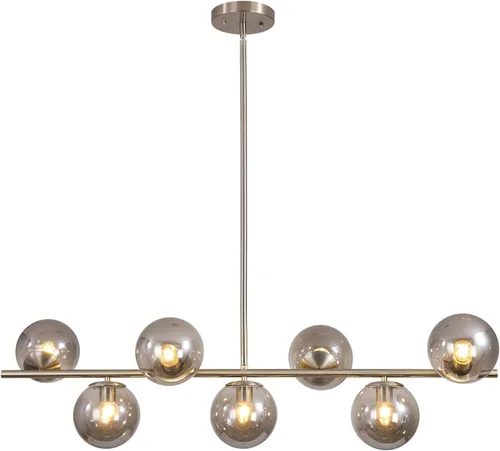 Miniatura 11 de KCO Iluminación Moderna de 7 Luces de Níquel Cepillado en Metal Grande Lámpara de Techo Nórdica con Globo de Vidrio Transparente Lámpara Colgante