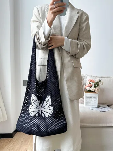 Miniatura 8 de ENBEI Bolsas bohemias, bolsa de punto de hombro, bolsa de mano Y2K estética, bolso de ganchillo lindo para mujeres, regalos hippie Caqui con seis
