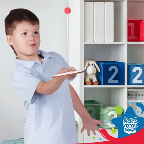 Miniatura 5 de PICK A TOY Bola de paleta de madera con cuerda (juego de 2) con bolsa de transporte verde - Juguete para interiores y exteriores: divertido y Con
