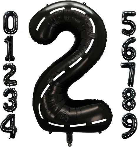 Globo negro número 2 de 40 pulgadas, globos de helio de tereftalato de polietileno de gran tamaño para niños, 2º auto de carreras, camión monstruo,