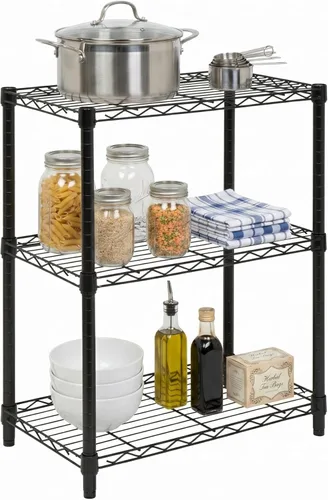 Honey-Can-Do - Estantería ajustable resistente de 3 niveles, estante de almacenamiento de metal con capacidad de 250 lb, color negro, 14" de ancho x
