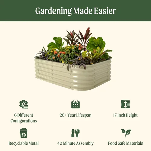 Miniatura 2 de Kits de cama de jardín elevada de Vego Garden Aluzinc, cama de plantación elevada de metal modular de 17" de alto, 6 en 1 para verduras, flores