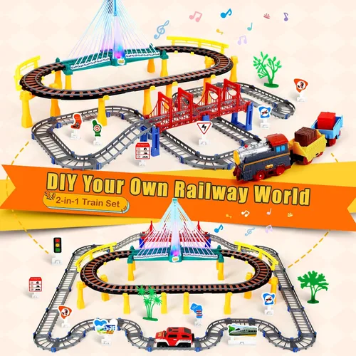 Miniatura 4 de Letapapa Juego de tren eléctrico para niños de 4 a 8 años, regalos de Navidad y cumpleaños para niños de 3 4 5 6 años, vías de tren para niños