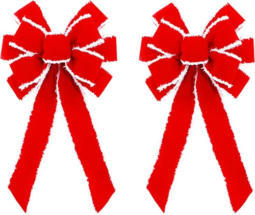 Miniatura 11 de Lazos para Coronar Árbol de Navidad Cuadros de Búfalo Rojo Negro Blanco Adornos Hechos a Mano para Corona Puerta Arpillera Decoración Rústica