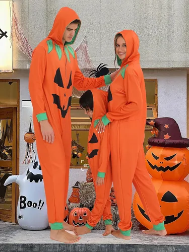 Miniatura 3 de Pijama familiar de Halloween para disfraz de calabaza para adultos, pijamas a juego para parejas y niños