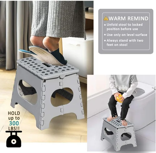 Miniatura 6 de Taburete plegable antideslizante, lo suficientemente resistente y seguro, soporta hasta 300 libras, taburete de 11 pulgadas para adultos o niños