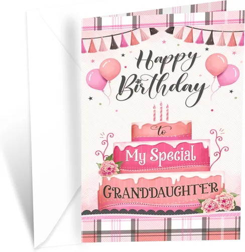 Tarjeta de cumpleaños para nieta de Prime Greetings, fabricada en Estados Unidos, ecológica, cartulina gruesa con sobre premium de 5 x 7.75