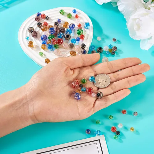 Miniatura 4 de Craftdady 96 cuentas de cristal redondas con arena dorada, 24 estilos hechos a mano que brillan en la oscuridad, cuentas espaciadoras sueltas