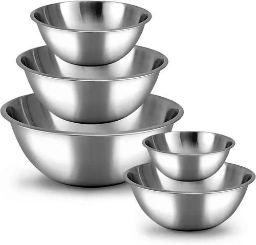 WHYSKO - Juego de tazones de acero inoxidable para preparación de comida (set de 5 piezas) para el hogar, refrigerador y cocina, organizadores