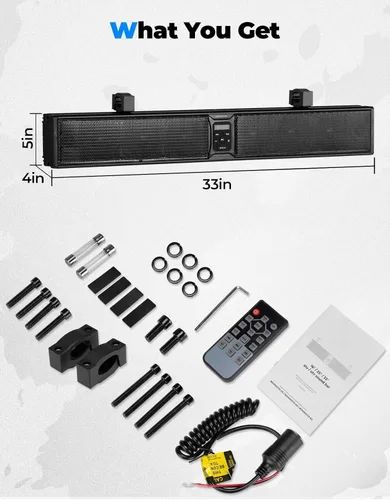 Miniatura 7 de KEMIMOTO Barra de sonido con 8 altavoces de 32 pulgadas, barra de sonido de metal resistente para ATV UTV, luz RGB impermeable Bluetooth, barra