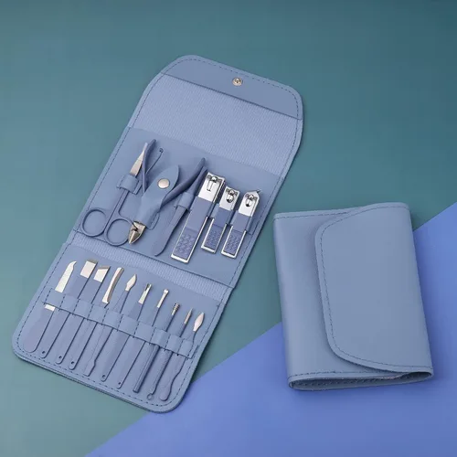 Miniatura 2 de Juego de manicura, cortaúñas, kit de pedicura, kit de aseo profesional 16 en 1, acero inoxidable, tijeras para uñas de los pies con lujosa funda