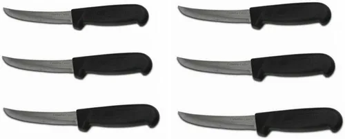 Columbia Cutlery - Cuchillo deshuesador negro, 6 pulgadas, curvado y rígido, afilado profesionalmente (paquete de 3, cuchillo deshuesador de 6