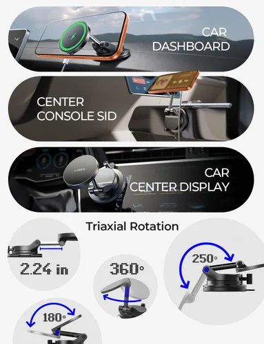 Miniatura 5 de LISEN Magsafe - Cargador de coche para 15 W, soportes magnéticos para teléfono para tu automóvil, cargador inalámbrico magnético para automóvil