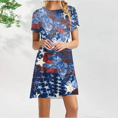 Miniatura 2 de Ceboyel Vestidos patrióticos para mujer 2023 con estampado de estrellas y rayas, manga corta, vestido de camiseta para el 4 de julio, vestidos