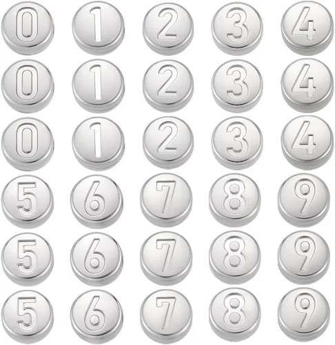 Beebeecraft 1 caja de 40 cuentas redondas planas de acero inoxidable 304, cuentas de números de plata del 0 al 9, cuentas sueltas para hacer joyas,