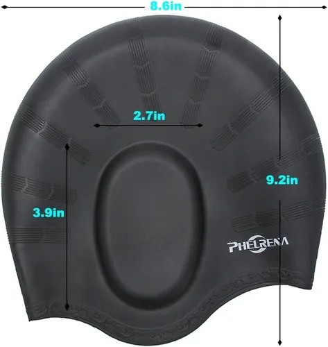 Miniatura 6 de PHELRENA Gorro de natación impermeable de silicona de alta calidad, orejeras de pelo largo, flexible y reversible para adultos, niños, mujeres