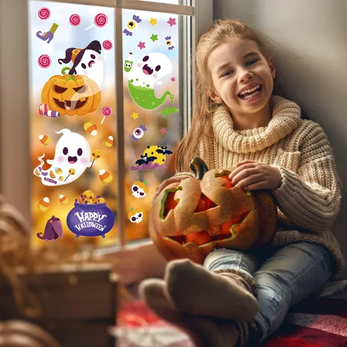 Miniatura 6 de LOKIPA Adhesivos para ventana de Halloween, 8 hojas de calcomanías de Halloween para ventana de vidrio