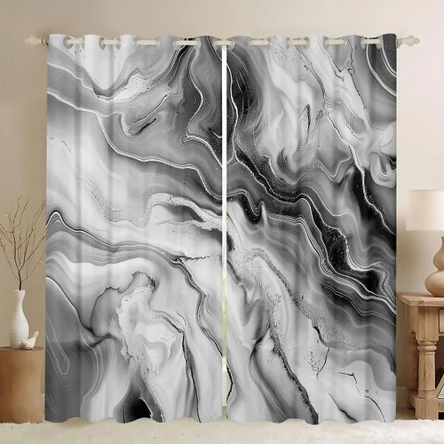 Miniatura 30 de Feelyou Cortinas abstractas para dormitorio, sala de estar, cortinas opacas de oscurecimiento negro y azul, con estampado de mármol, 2 paneles de 38