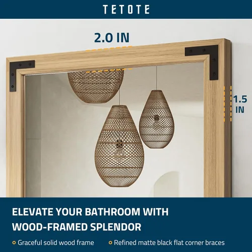 Miniatura 4 de TETOTE Espejo de madera natural de 48 x 24 pulgadas para pared de baño/dormitorio/sala de estar/entrada, espejo rústico de tocador de baño
