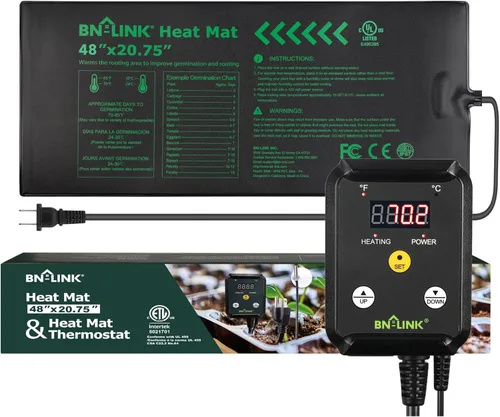 BN-LINK Alfombrilla Térmica para Plántulas Almohadilla de Calentamiento 48" x 20.75" con Controlador de Termostato Digital Juego Combinado