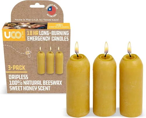 UCO Velas de cera de abeja natural de 12 horas de larga duración para linternas de vela UCO y preparación de emergencia, fabricadas en Estados Unidos