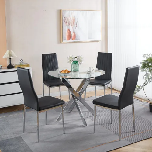 Miniatura 3 de Juego de 4 sillas, patas de color cromado, asiento negro