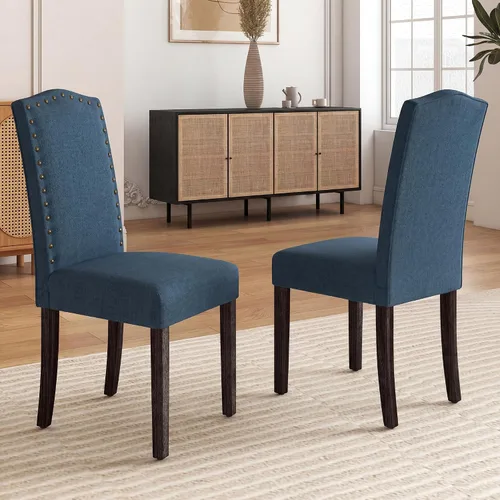 Miniatura 21 de LSSBOUGHT Juego de 2 sillas de comedor tapizadas Parsons de tela, sillas de cocina con marco de madera maciza y ribete de cabeza de clavo