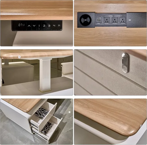 Miniatura 8 de SAINTCY Escritorio ejecutivo de 70.8 pulgadas con almacenamiento, moderno escritorio eléctrico de altura ajustable de color blanco, pedestales