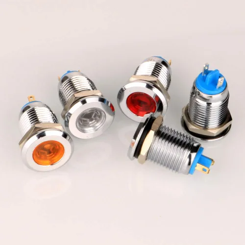Miniatura 2 de Gebildet 5 unids 0.472 in AC/DC 12-24V Acero inoxidable impermeable LED Indicador Luz Metal Shell piloto personalizado Dash señal lámpara cabeza