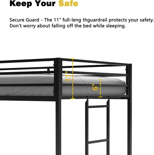 Miniatura 7 de Cama baja de tamaño individual para niños, cama alta para niños, tamaño individual, marco de cama de metal para niños y niñas, cama baja junior