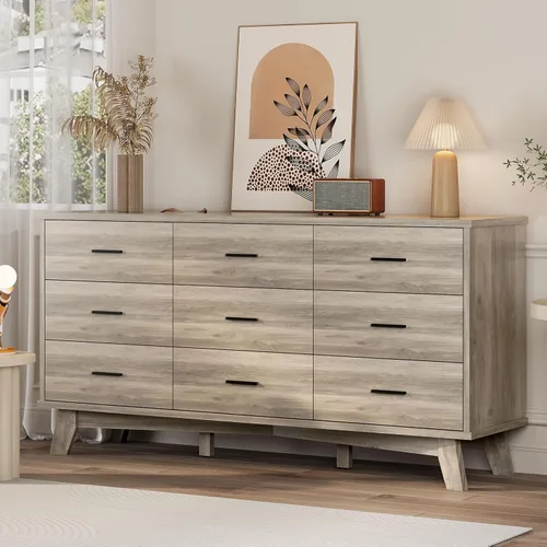 Miniatura 9 de Xixini Cómoda para dormitorio, cómoda moderna de 6 cajones con base resistente en forma de X, organizador de almacenamiento de ropa doble de madera