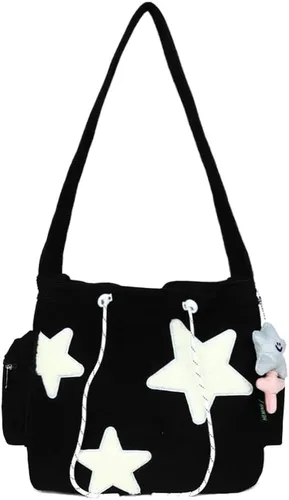 Bolso cruzado de pana para mujer, diseño de estrella, bolso de mensajero estético, lindo bolso de hombro Y2K