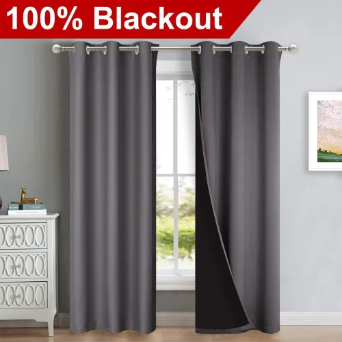Miniatura 2 de NICETOWN Paneles de cortinas grises de sombra total, par de cortinas opacas con aislamiento térmico y eficiencia energética para ventanas de sala