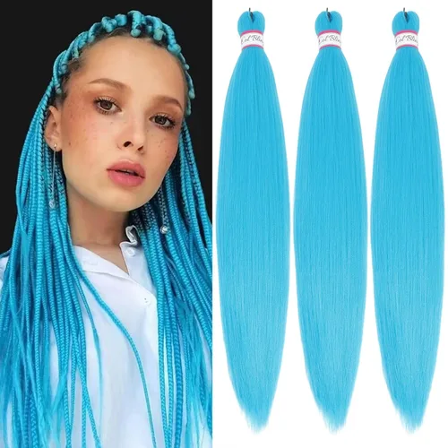 Miniatura 15 de Col bling Cabello trenzado preestirado de 28 pulgadas, 3 paquetes de extensiones de cabello largo para mujer, trenzas de caja, cabello preestirado