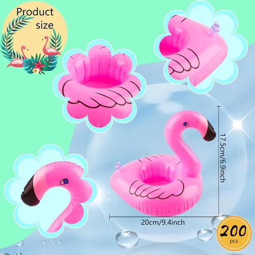 Miniatura 2 de Paquete de 200 soportes inflables para bebidas de flamenco, flotadores de bebidas de flamenco rosa, posavasos flotantes para bañera de hidromasaje