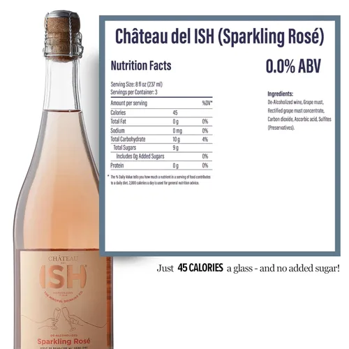Miniatura 3 de ISH Vino Espumoso No Alcohólico Blanco y Rosado en Paquete, Cero Grados de Alcohol, Vino Desalcoholizado, Sin Gluten, Bajas Calorías, Dos Botellas