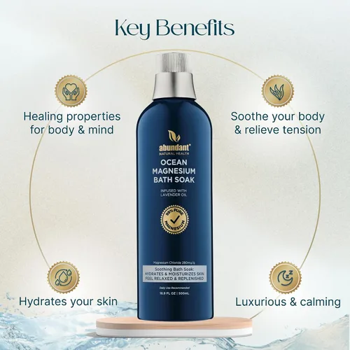 Miniatura 2 de Abundant Natural Health baño de magnesio oceánico impregnado con aceite de lavanda para hidratar, calmar e hidratar la piel, relajar y reponer