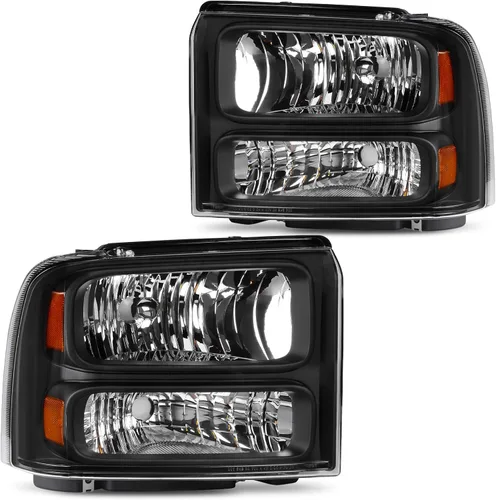 Miniatura 13 de DWVO Conjunto de faros Compatible con 1999-2004 Ford F-250 F-350 F-450 F-550 Super Duty/2000-2004 Ford Excursion Lentes ahumados Reflector ámbar