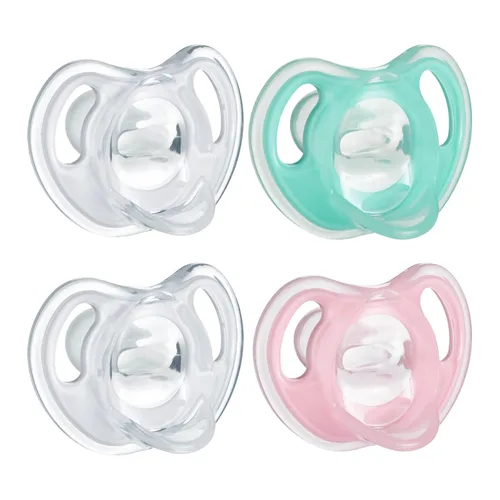 Miniatura 8 de Tommee Tippee - Chupete de silicona ultra ligero, 0-6 meses, diseño simétrico de una pieza, chupones sin BPA, color transparente/azul/verde, paquete