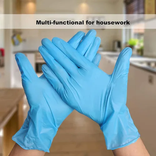 Miniatura 3 de Guantes desechables medianos, de mezcla de nitrilo y vinilo, sin látex, 100 unidades, guantes de grado alimenticio para limpieza, preparación de Azul