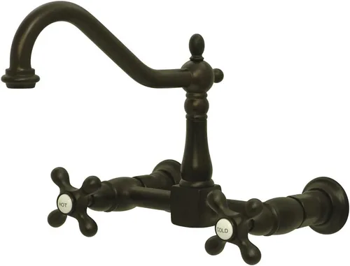 Kingston Brass KS1245AX Heritage - Grifo de cocina con puente de montaje en pared, bronce aceitado Oil Rubbed Bronze