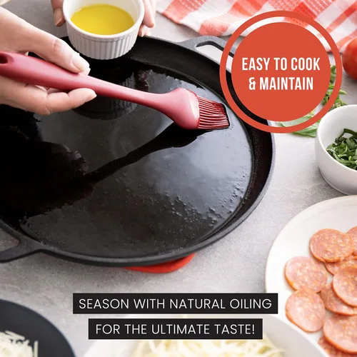 Miniatura 3 de Sartén de hierro fundido para pizza Chef Pomodoro, sartén de hierro fundido pre-sazonada de 12 pulgadas con asas, sartén dosa para dosa Tawa Roti