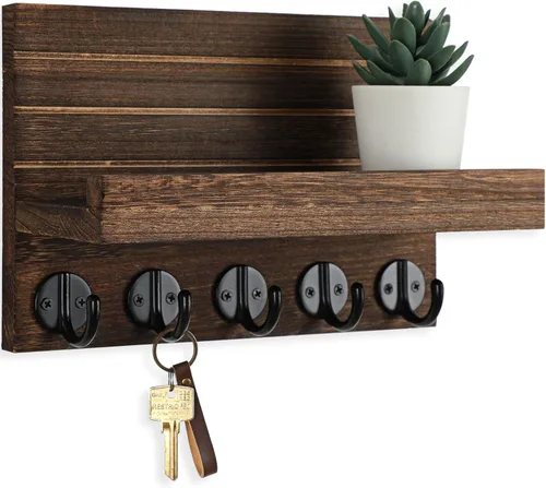Miniatura 11 de Lwenki - Soporte de llaves para pared, llavero decorativo y soporte para correo con estante, tiene ganchos grandes para bolsos, abrigos, paraguas