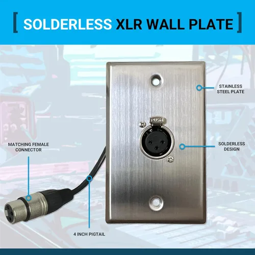 Miniatura 2 de DIYTECH Placa de pared XLR premium, sin soldadura, placa de pared de audio, para instalación de audio profesional (hembra a hembra 1 puerto)