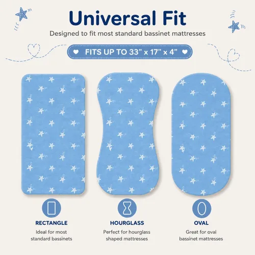 Miniatura 2 de Organic Cotton Bassinet Sheets, 3-Pack Fitted Bassinet Mattress Sheets for Baby Boys & Girls Compatible with Halo BassiNest, Graco, Baby Delight &