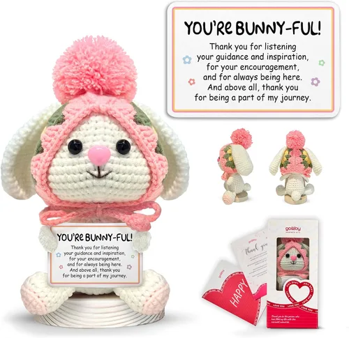 Miniatura 11 de Gossby Regalo inspirador para mujeres, ganchillo positivo de conejito, Navidad, cumpleaños, regalo de energía positiva, mamá, compañera de trabajo