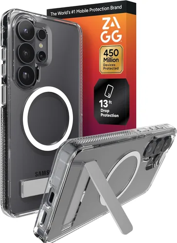 Miniatura 25 de ZAGG Crystal Palace - Funda para Samsung Galaxy S25 con función atril, transparente, protección contra caídas de 13 pies, antiamarilleo, reforzado